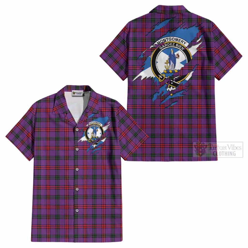 Montgomery Clan Crest In Me Tartan Cotton Hawaiian Shirt Scotland Flag Style