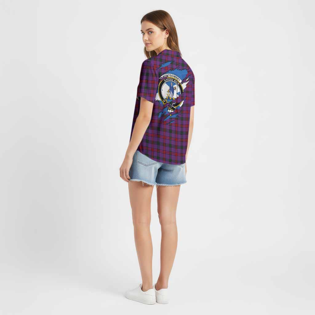 Montgomery Clan Crest In Me Tartan Cotton Hawaiian Shirt Scotland Flag Style