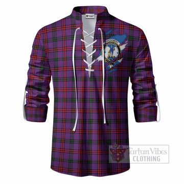 Montgomery Clan Crest In Me Tartan Ghillie Shirt Scotland Flag Style