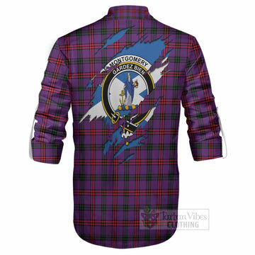 Montgomery Clan Crest In Me Tartan Ghillie Shirt Scotland Flag Style