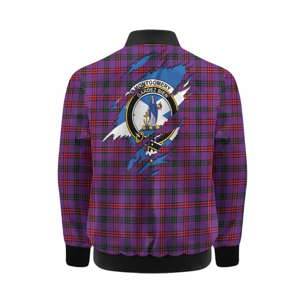 Montgomery Clan Crest In Me Tartan Kid Bomber Jacket Scotland Flag Style
