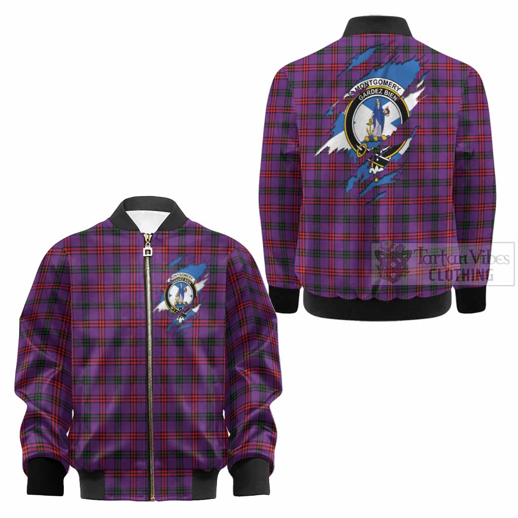 Montgomery Clan Crest In Me Tartan Kid Bomber Jacket Scotland Flag Style