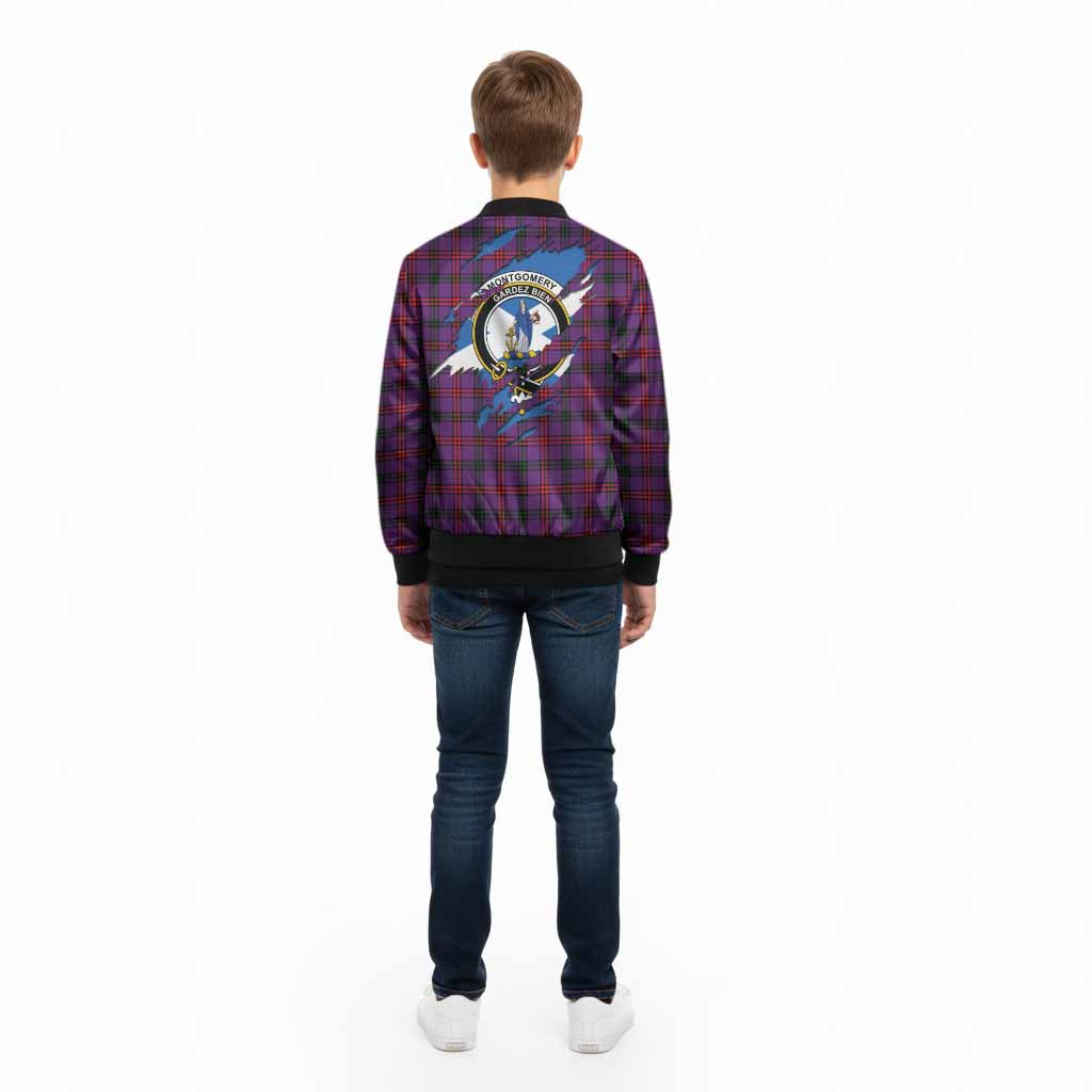 Montgomery Clan Crest In Me Tartan Kid Bomber Jacket Scotland Flag Style