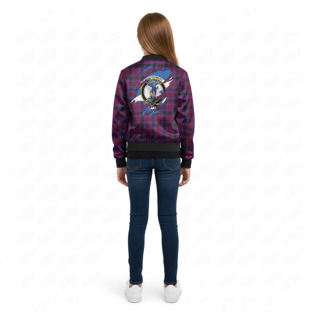 Montgomery Clan Crest In Me Tartan Kid Bomber Jacket Scotland Flag Style