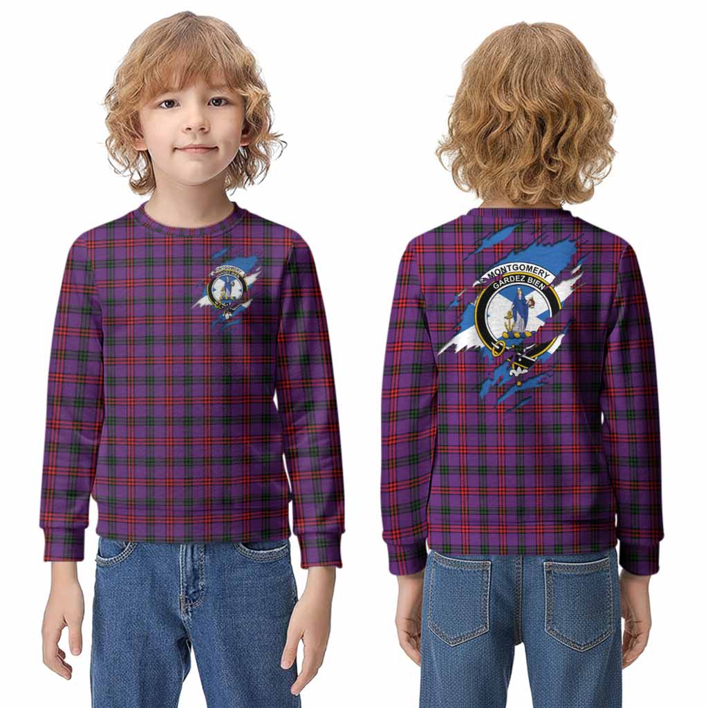 Montgomery Clan Crest In Me Tartan Kid Knitted Sweatshirt Scotland Flag Style