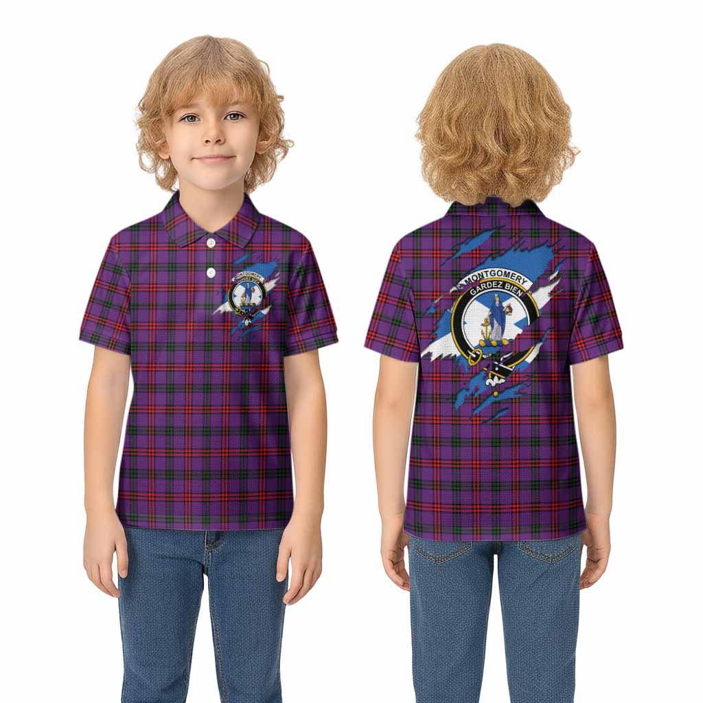 Montgomery Clan Crest In Me Tartan Kid Polo Shirt Scotland Flag Style