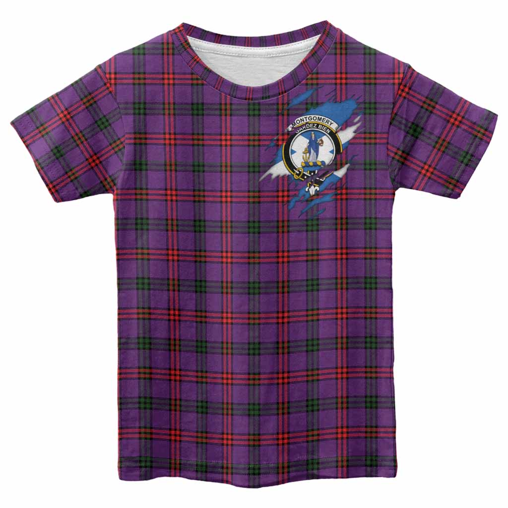 Montgomery Clan Crest In Me Tartan Kid T-shirt Scotland Flag Style