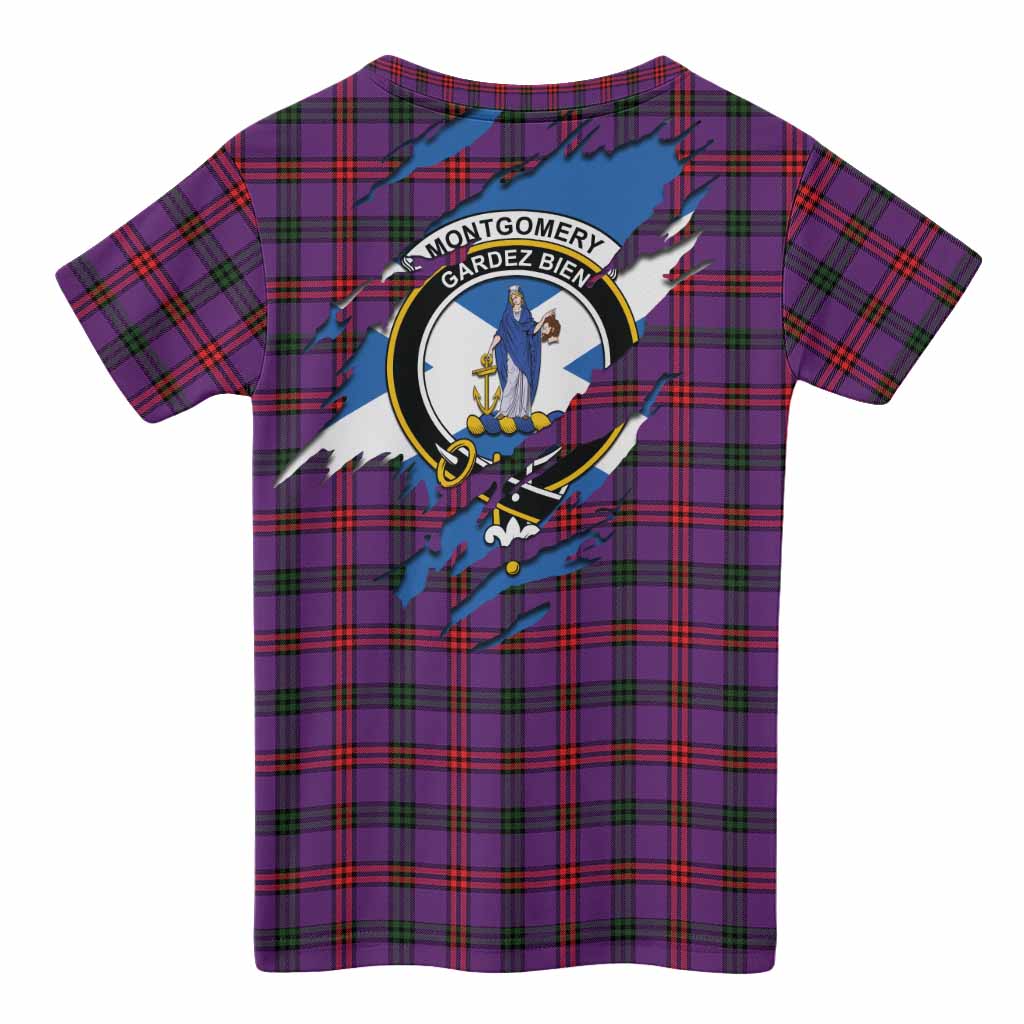 Montgomery Clan Crest In Me Tartan Kid T-shirt Scotland Flag Style