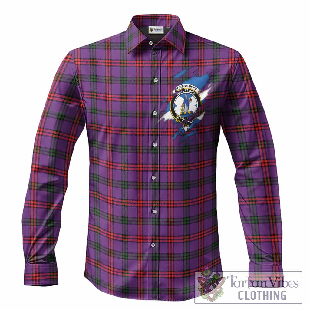 Montgomery Clan Crest In Me Tartan Long Sleeve Button Shirts Scotland Flag Style