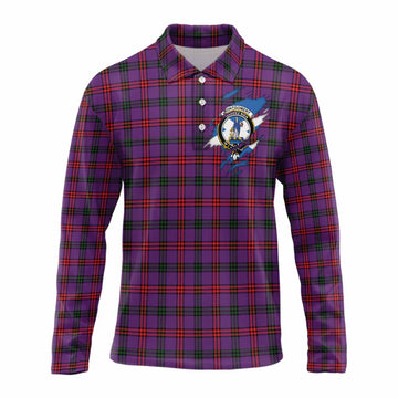 Montgomery Clan Crest In Me Tartan Long Sleeve Polo Shirt Scotland Flag Style