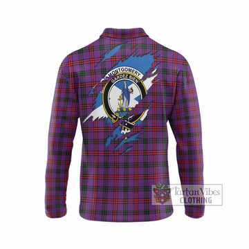 Montgomery Clan Crest In Me Tartan Long Sleeve Polo Shirt Scotland Flag Style