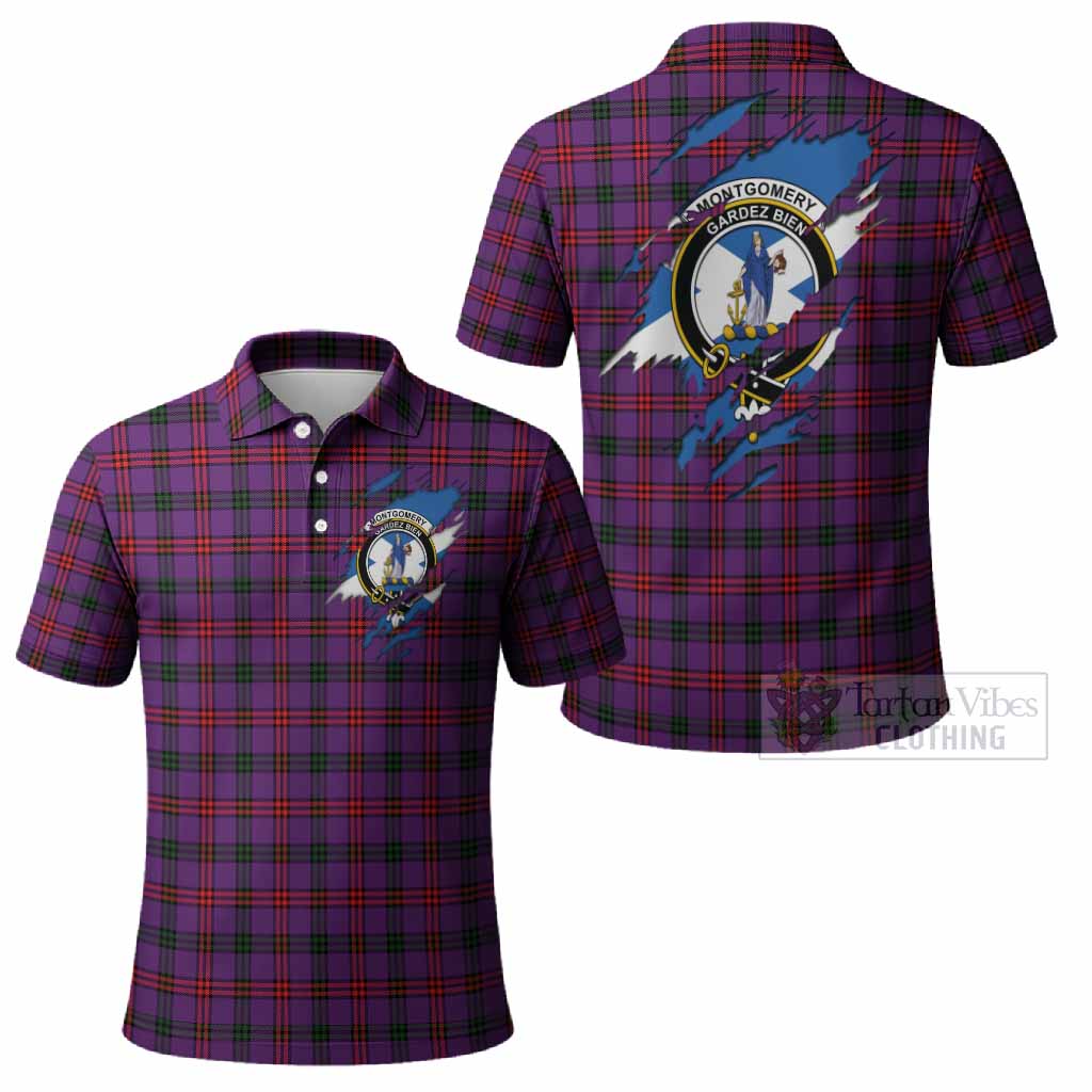 Montgomery Clan Crest In Me Tartan Polo Shirt Scotland Flag Style