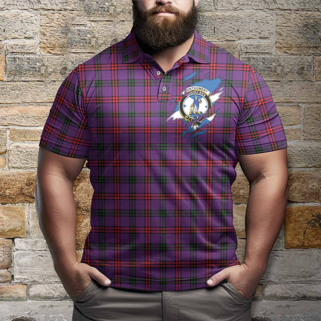 Montgomery Clan Crest In Me Tartan Polo Shirt Scotland Flag Style