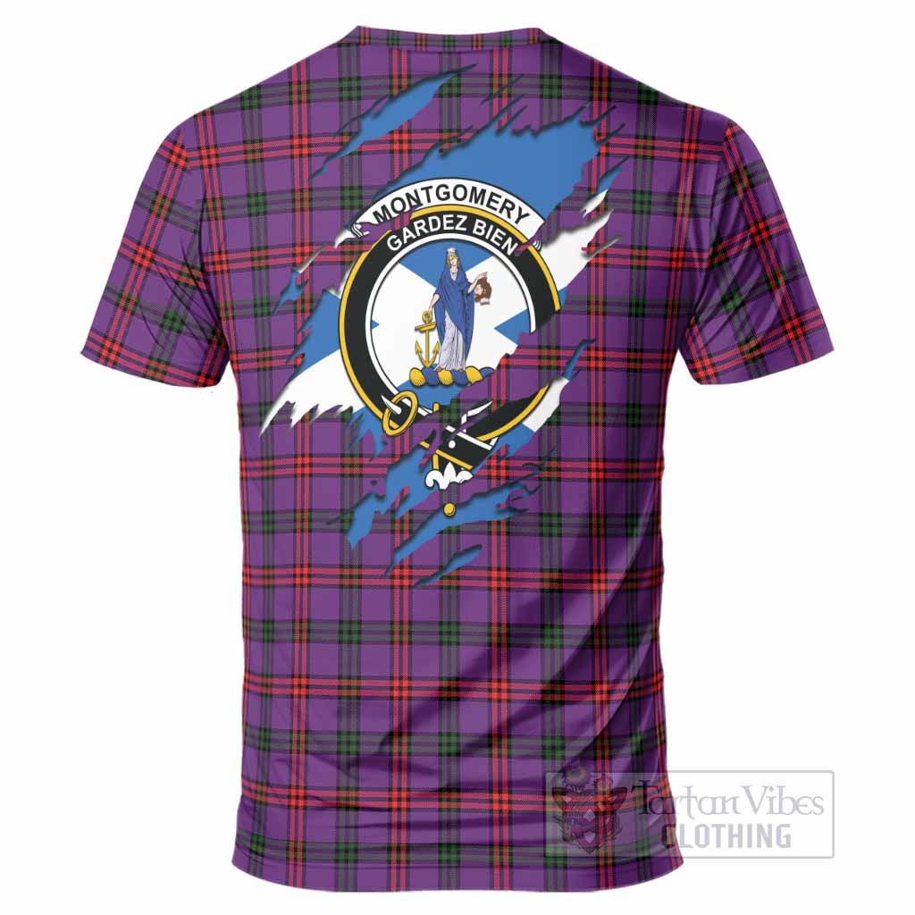 Montgomery Clan Crest In Me Tartan T-Shirt Scotland Flag Style