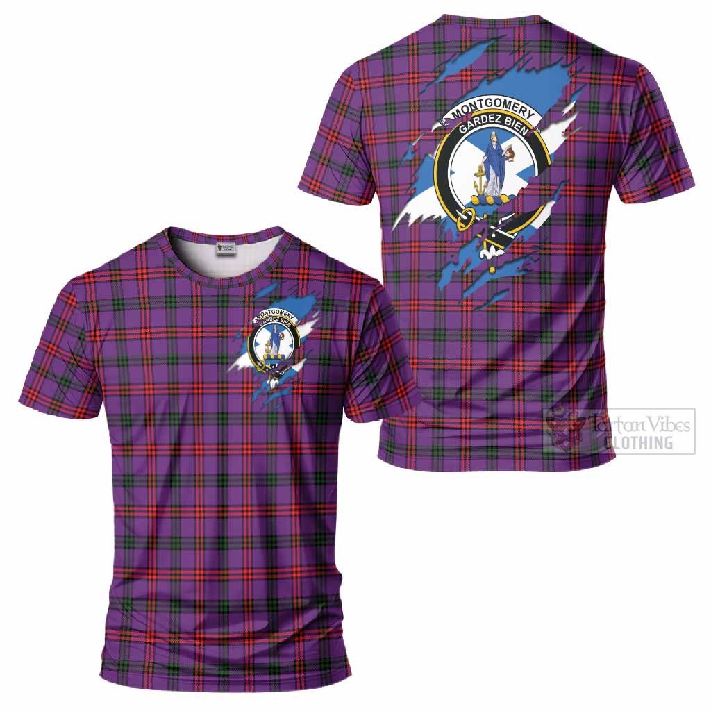 Montgomery Clan Crest In Me Tartan T-Shirt Scotland Flag Style