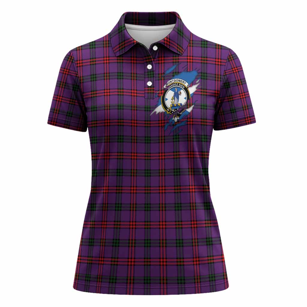 Montgomery Clan Crest In Me Tartan Women Polo Shirt Scotland Flag Style