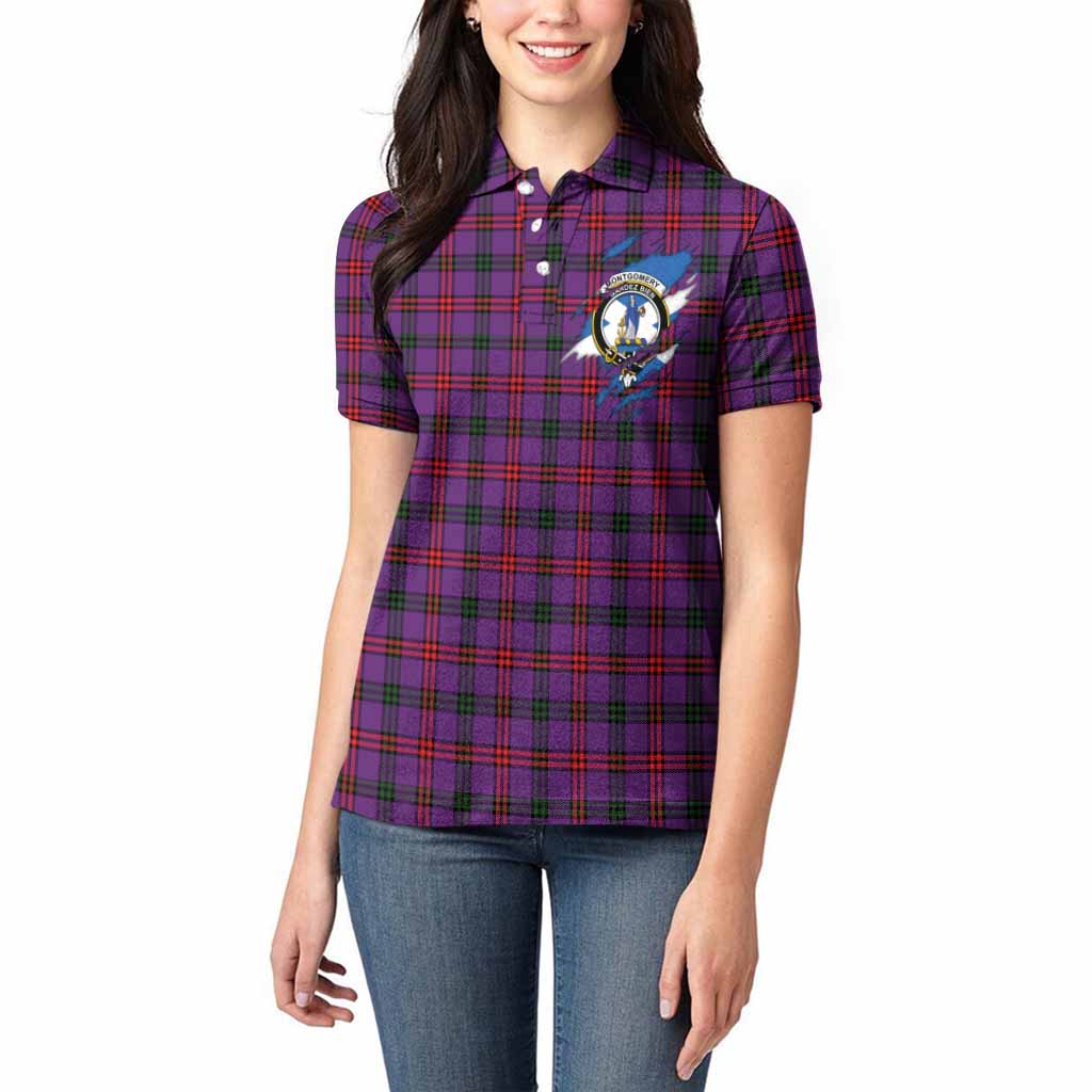 Montgomery Clan Crest In Me Tartan Women Polo Shirt Scotland Flag Style