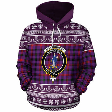 Montgomery Clan Tartan Christmas Cotton Hoodie with Family Crest