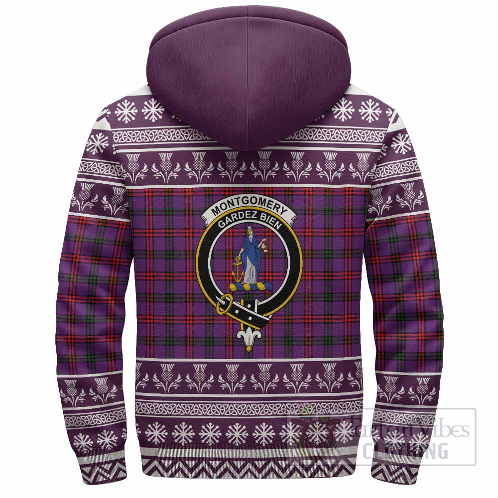 Montgomery Clan Tartan Christmas Fleece Hoodie with Family Crest - Tartan Vibes Clothing