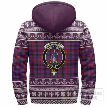 Montgomery Clan Tartan Christmas Fleece Hoodie with Family Crest