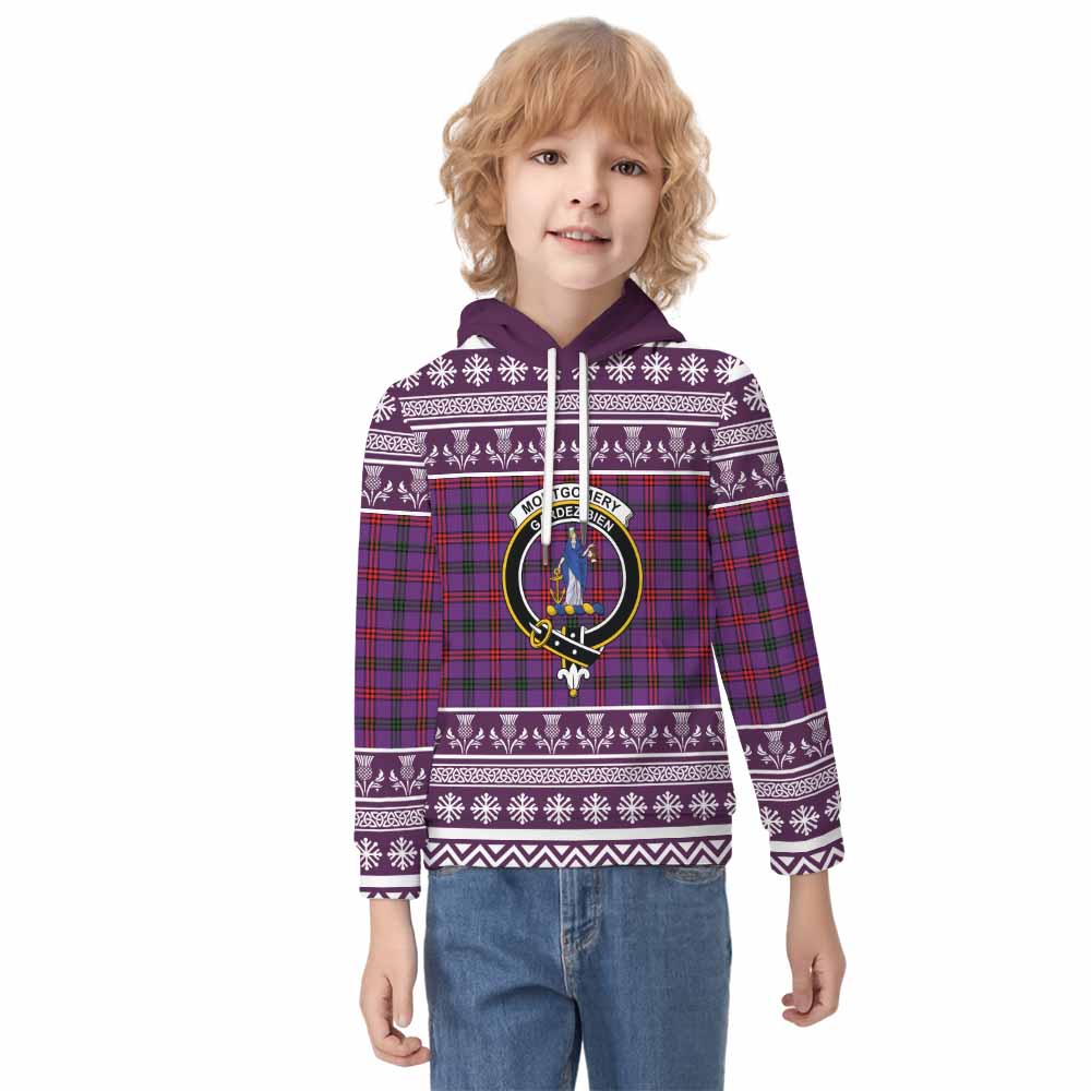 Montgomery Clan Tartan Christmas Kid Hoodie with Family Crest - Tartan Vibes Clothing