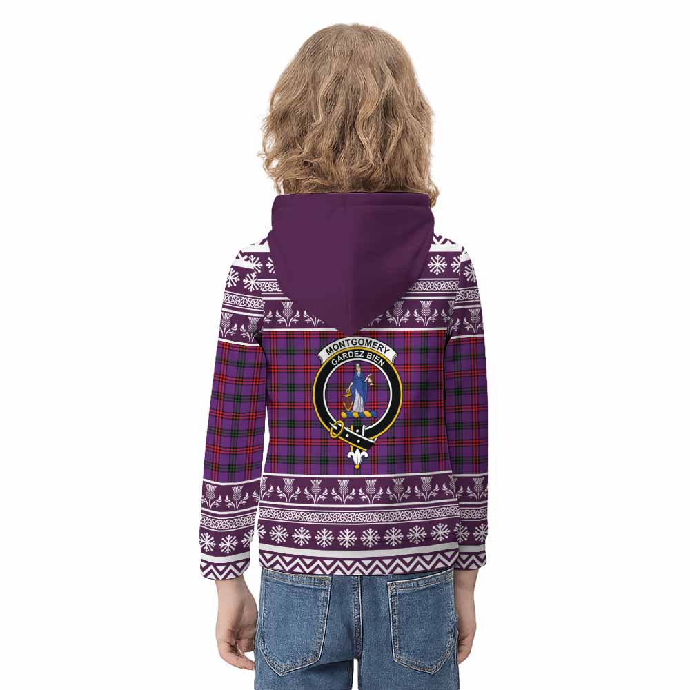 Montgomery Clan Tartan Christmas Kid Hoodie with Family Crest - Tartan Vibes Clothing
