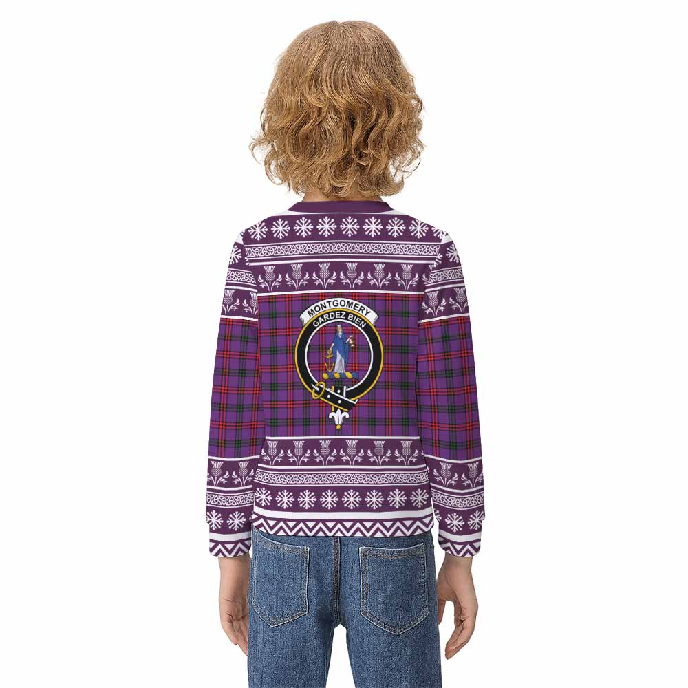 Montgomery Clan Tartan Christmas Kid Ugly Sweatshirt with Family Crest - Tartan Vibes Clothing