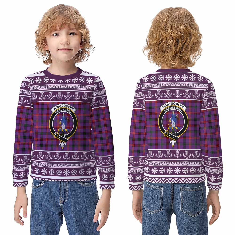 Montgomery Clan Tartan Christmas Kid Ugly Sweatshirt with Family Crest - Tartan Vibes Clothing