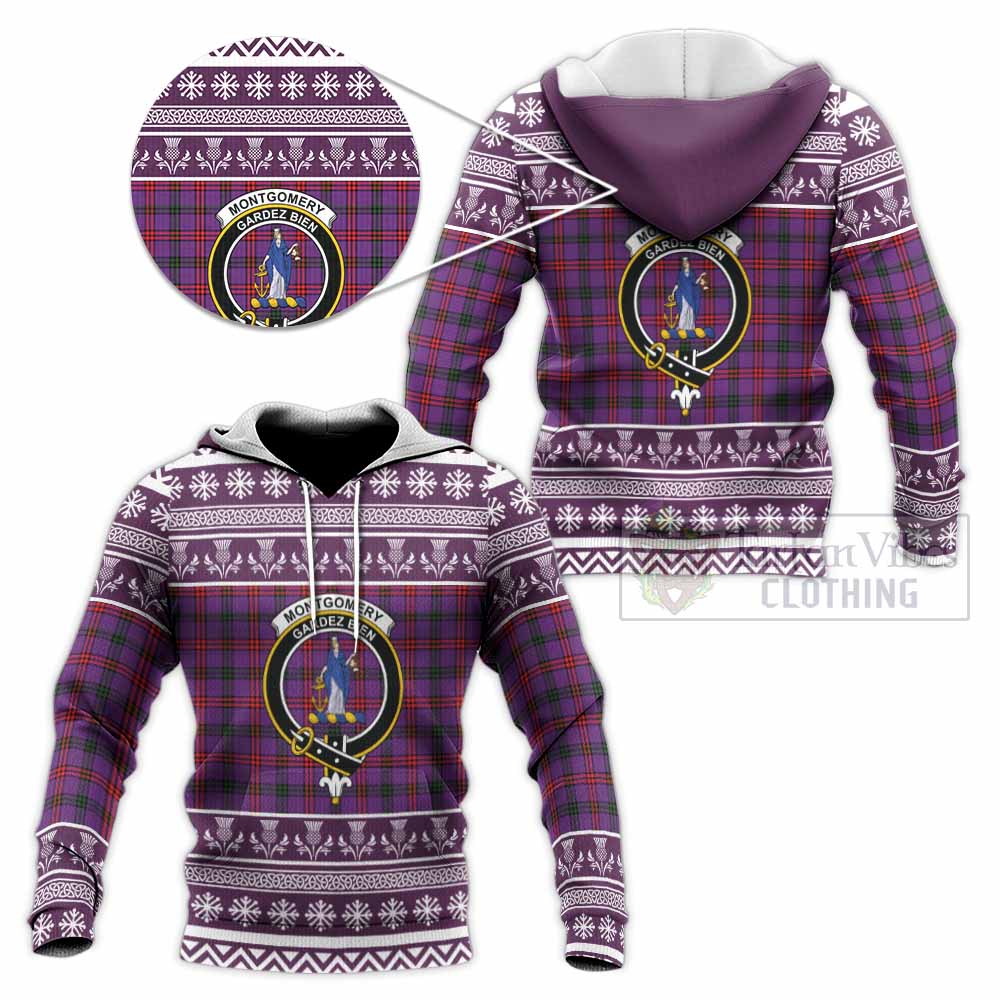 Montgomery Clan Tartan Christmas Knitted Hoodie with Family Crest - Tartan Vibes Clothing