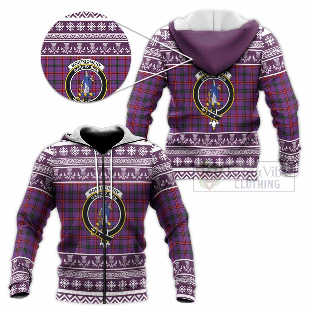 Montgomery Clan Tartan Christmas Knitted Hoodie with Family Crest - Tartan Vibes Clothing