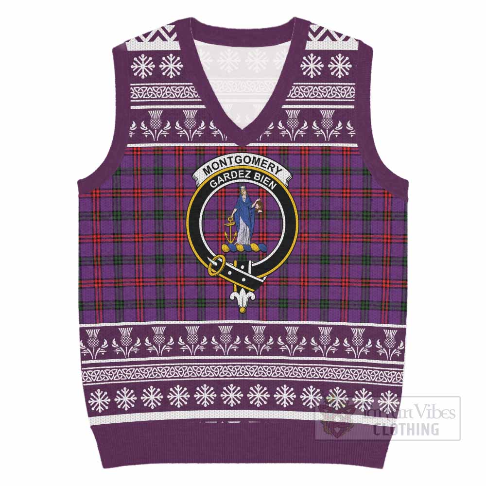 Montgomery Clan Tartan Christmas Knitted V-Neck Vest with Family Crest - Tartan Vibes Clothing