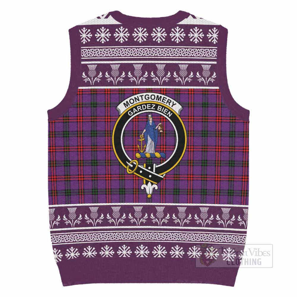 Montgomery Clan Tartan Christmas Knitted V-Neck Vest with Family Crest - Tartan Vibes Clothing