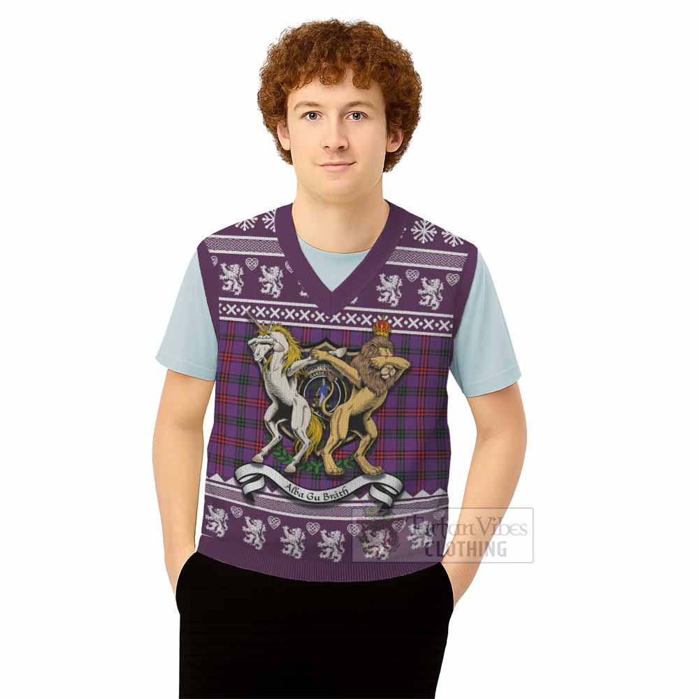 Montgomery Clan Tartan Crest Christmas Knitted V-Neck Vest Coat of Arms Funny Style - Tartan Vibes Clothing