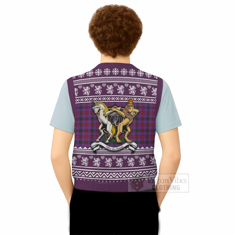 Montgomery Clan Tartan Crest Christmas Knitted V-Neck Vest Coat of Arms Funny Style - Tartan Vibes Clothing