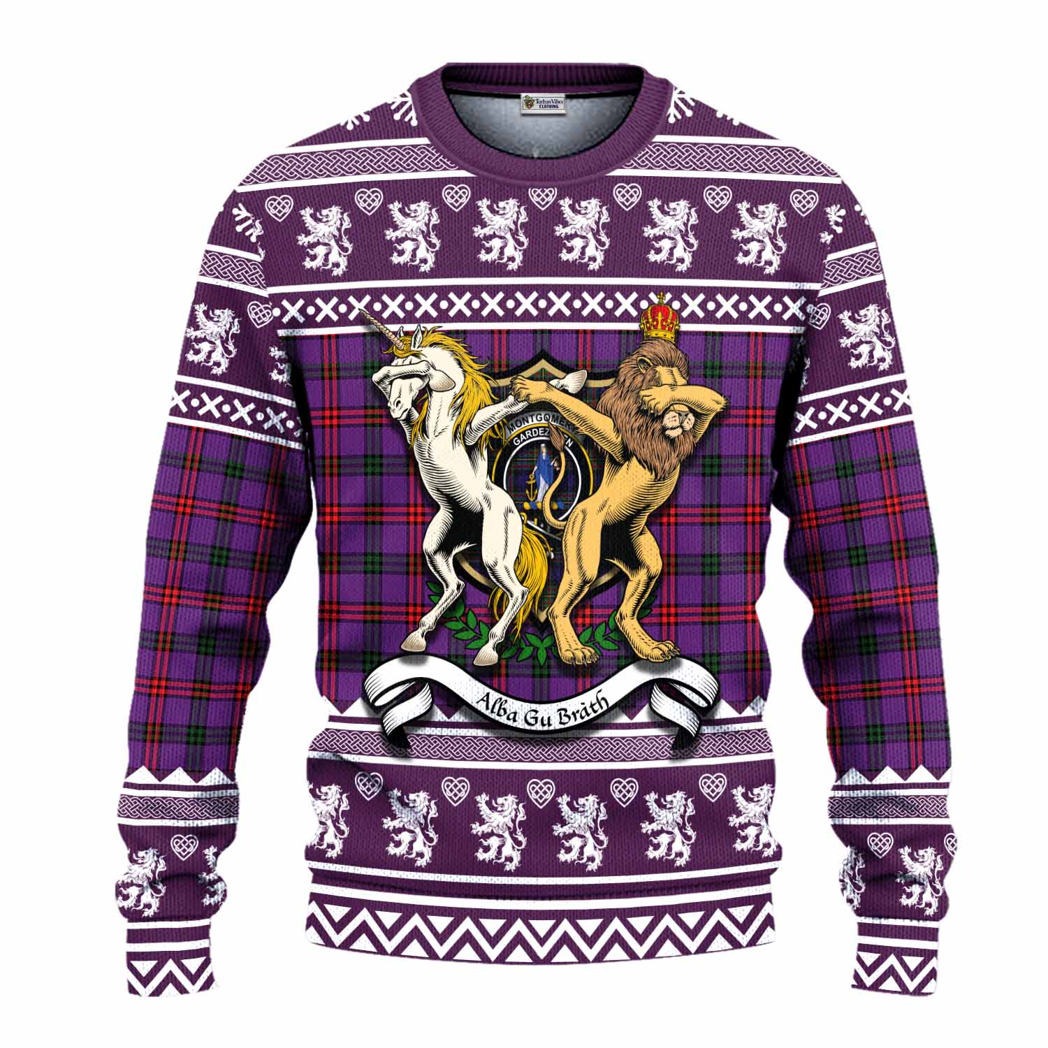 Montgomery Clan Tartan Crest Christmas Ugly Sweater Coat of Arms Funny Style - Tartan Vibes Clothing