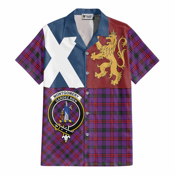 Montgomery Crest Tartan Cotton Hawaiian Shirt with Lion Rampant Saltire Style