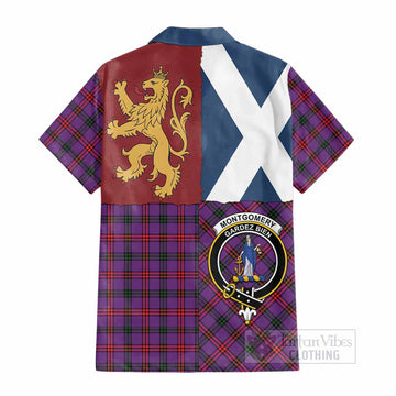 Montgomery Crest Tartan Cotton Hawaiian Shirt with Lion Rampant Saltire Style