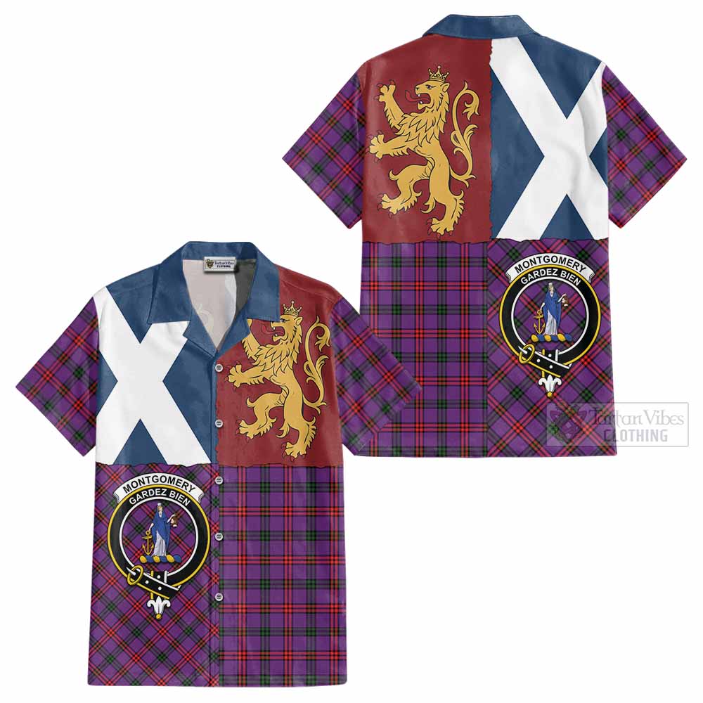 Montgomery Crest Tartan Cotton Hawaiian Shirt with Lion Rampant Saltire Style - Tartan Vibes Clothing