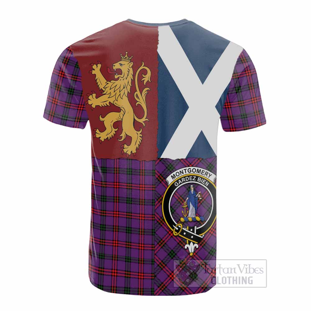 Montgomery Crest Tartan Cotton T-shirt with Lion Rampant Saltire Style - Tartan Vibes Clothing