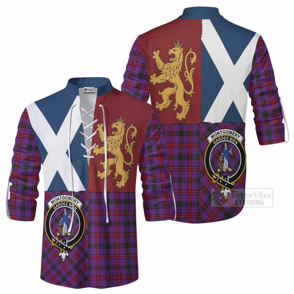 Montgomery Crest Tartan Ghillie Shirt with Lion Rampant Saltire Style - Tartan Vibes Clothing