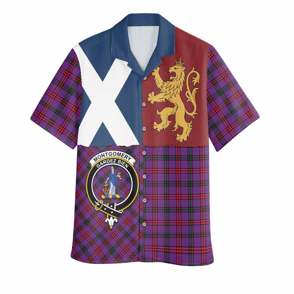 Montgomery Crest Tartan Hawaiian Shirt with Lion Rampant Saltire Style