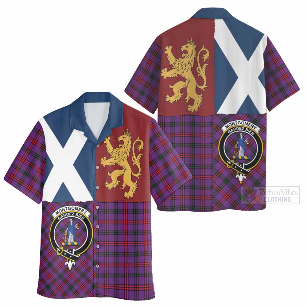 Montgomery Crest Tartan Hawaiian Shirt with Lion Rampant Saltire Style