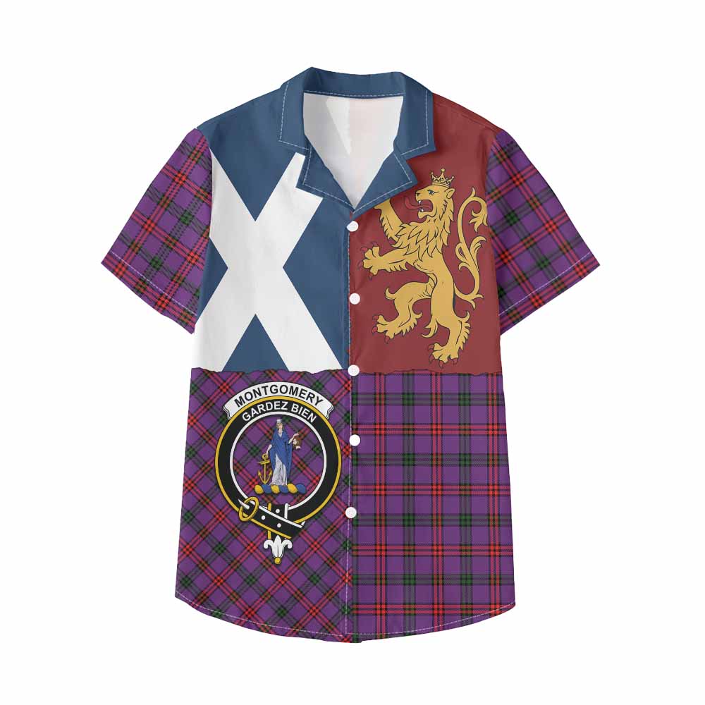 Montgomery Crest Tartan Kid Hawaiian Shirt with Lion Rampant Saltire Style - Tartan Vibes Clothing