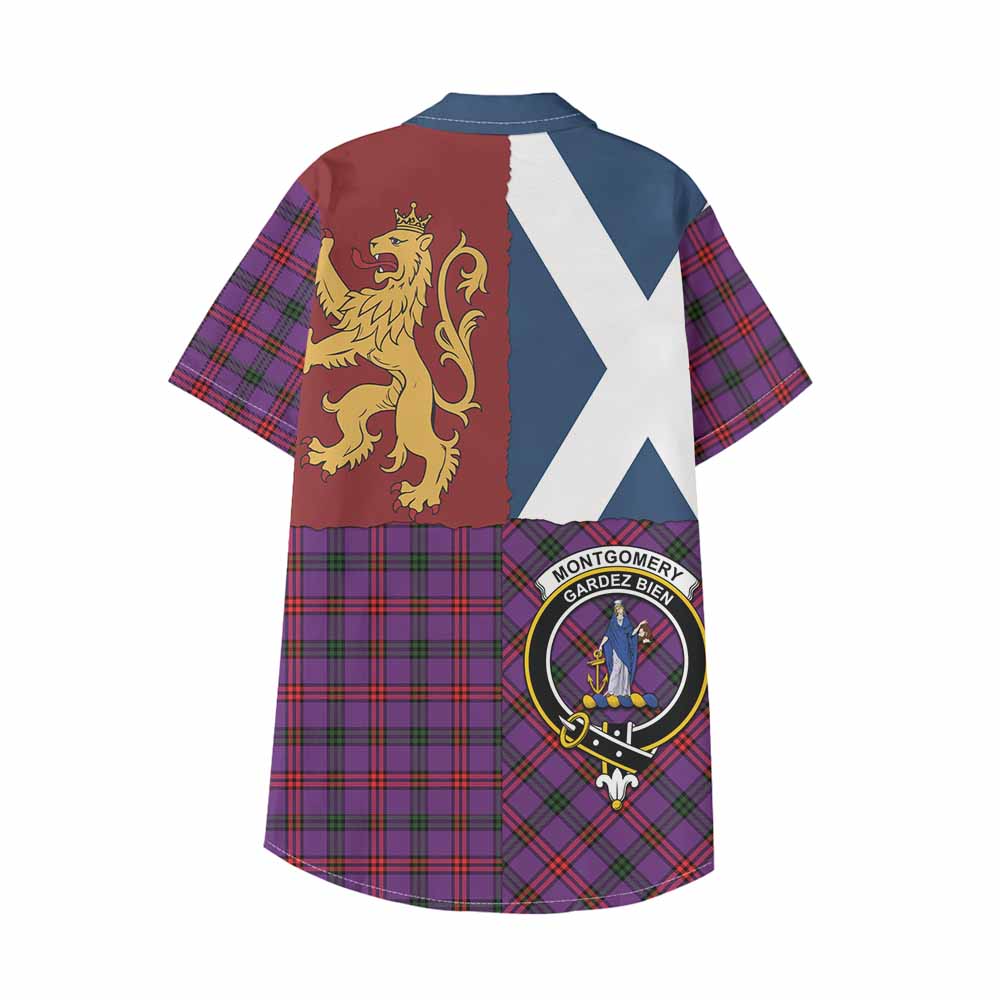 Montgomery Crest Tartan Kid Hawaiian Shirt with Lion Rampant Saltire Style - Tartan Vibes Clothing