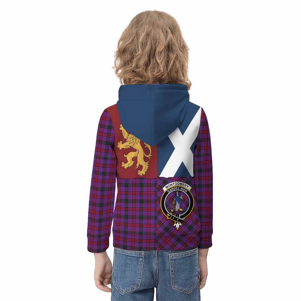 Montgomery Crest Tartan Kid Hoodie with Lion Rampant Saltire Style - Tartan Vibes Clothing