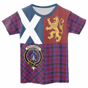 Montgomery Crest Tartan Kid T-shirt with Lion Rampant Saltire Style - Tartan Vibes Clothing