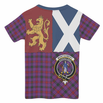 Montgomery Crest Tartan Kid T-shirt with Lion Rampant Saltire Style - Tartan Vibes Clothing