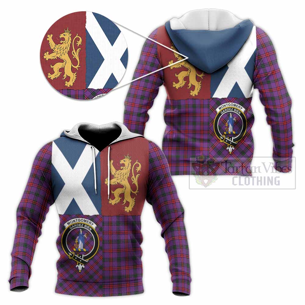 Montgomery Crest Tartan Knitted Hoodie with Lion Rampant Saltire Style