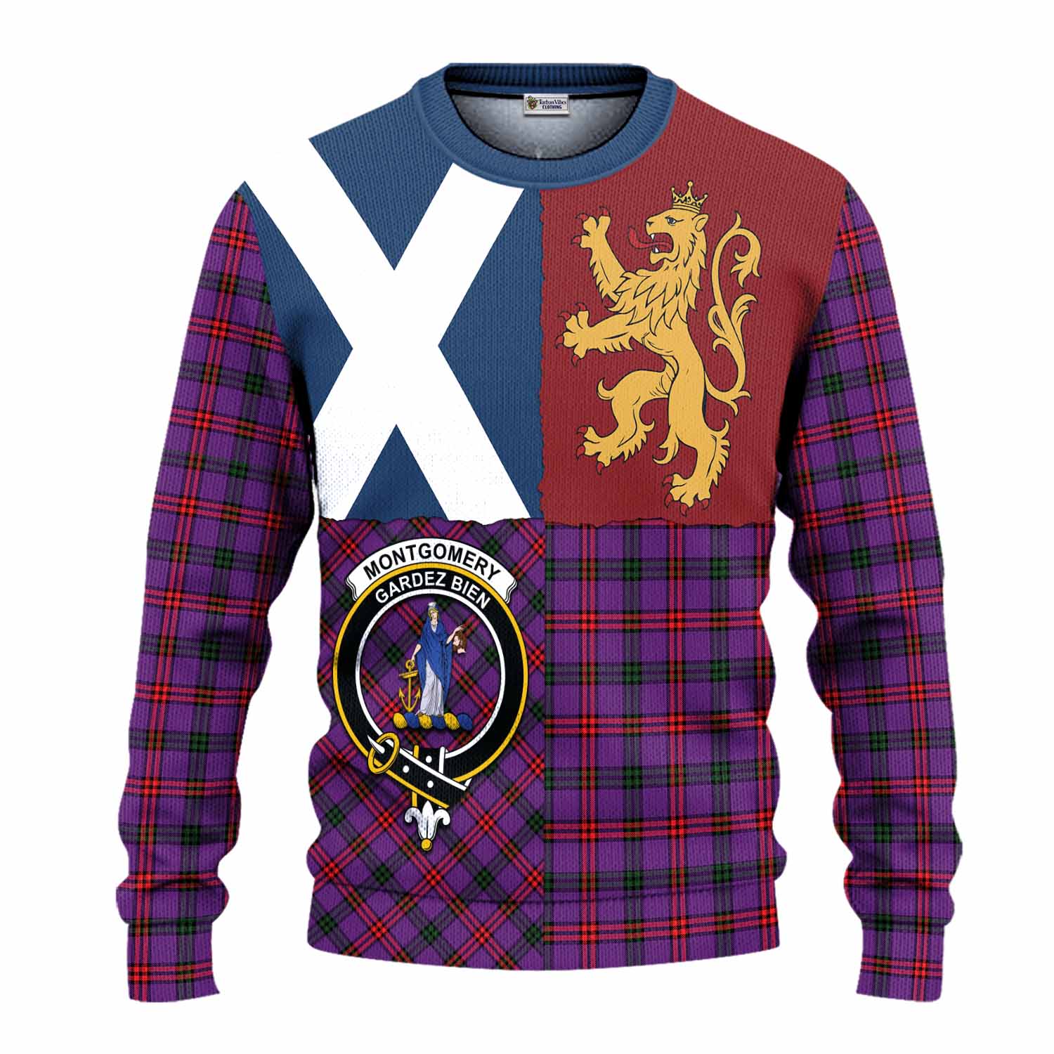 Montgomery Crest Tartan Knitted Sweater with Lion Rampant Saltire Style