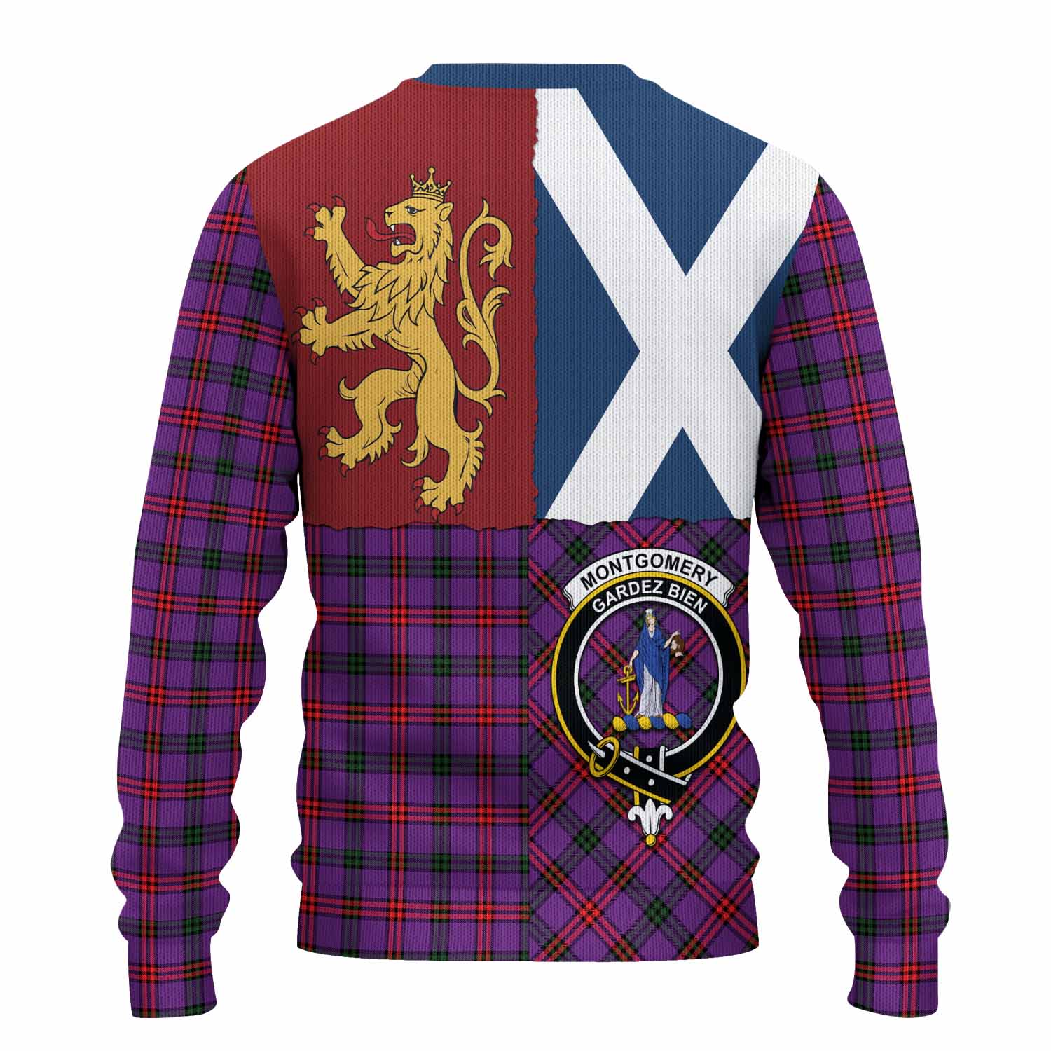 Montgomery Crest Tartan Knitted Sweater with Lion Rampant Saltire Style